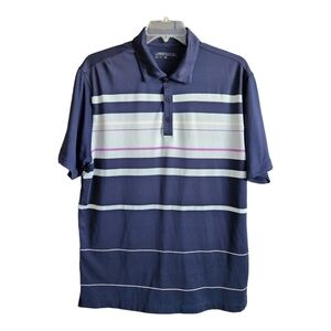 Nike Polo Shirt Mens Large Blue Purple Stripe Swoosh Dri Fit Golf Golfer Casual